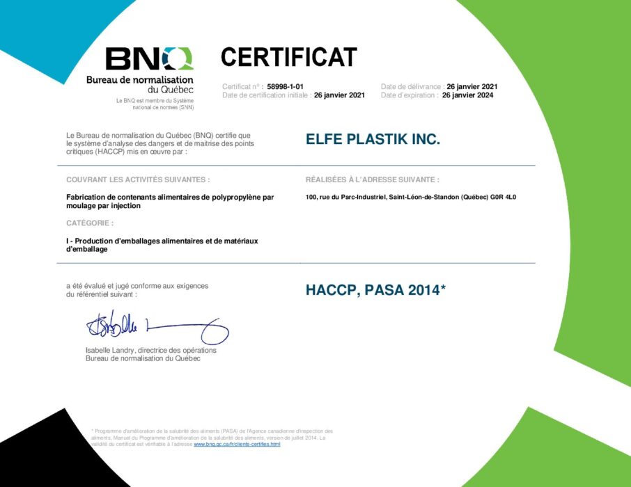 Nouvellement titulaire de la certification HACCP!